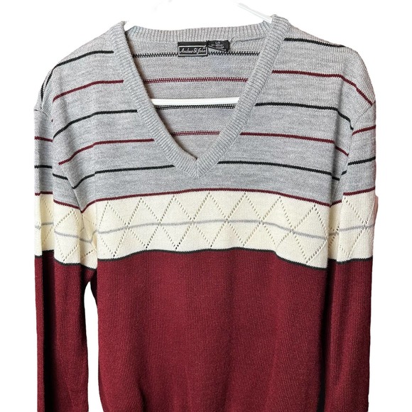 Vintage Andrew St John Long Sleeve V Neck Sweater Striped, Large - Picture 2 of 12